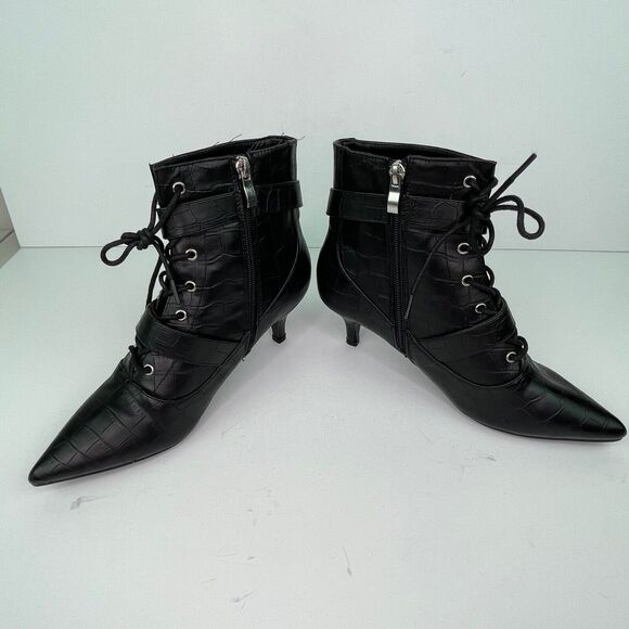 Truffle Collection Faux Leather Croc Embossed Buckle Lace Boots UK 4 US 6 - Picture 5 of 7